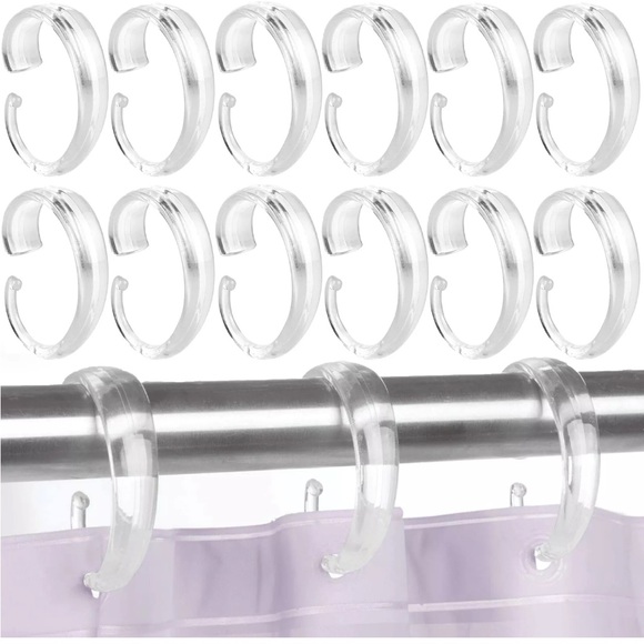 3packs of 12 clear plastic C-shaped shower curtain ring hooks. NWT - Picture 2 of 6